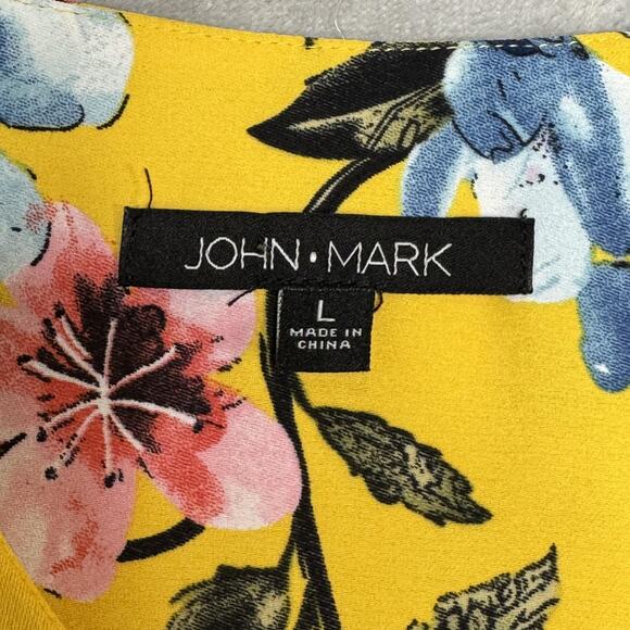 John Mark Blouse Womens Large Yellow Floral Ruffle Bell Sleeve Hi-Low V-Neck - Picture 4 of 10
